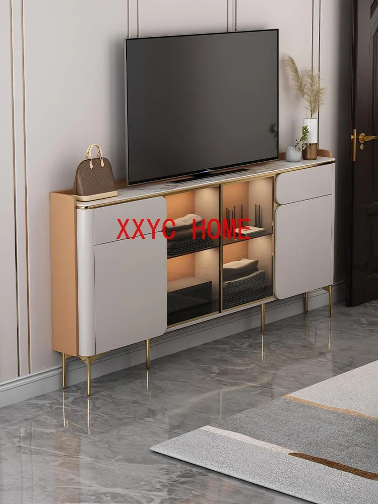 Italian Light Luxury Stone Plate Bedroom High Master Bedroom Small Apartment Ultra-Thin TV Cabinet