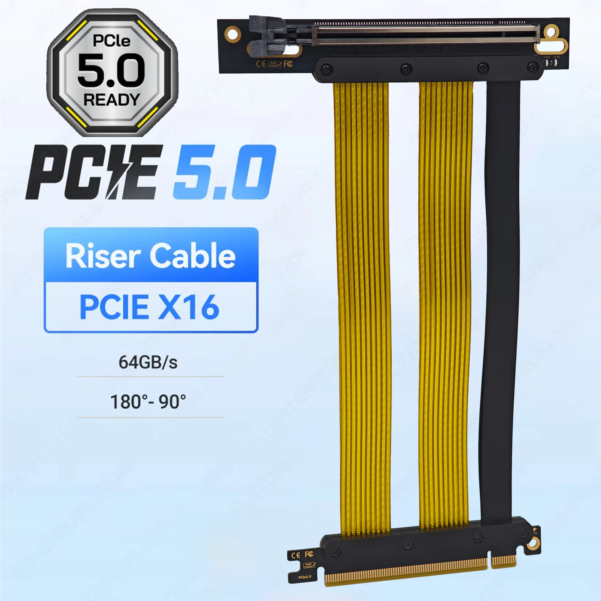 

20 см PCI-E 5.0 X16 Riser Cable, слот 90 градусов, 128 ГБ/с, высокоскоростной вертикальный кабель для графического процессора, предназначенный для ITX