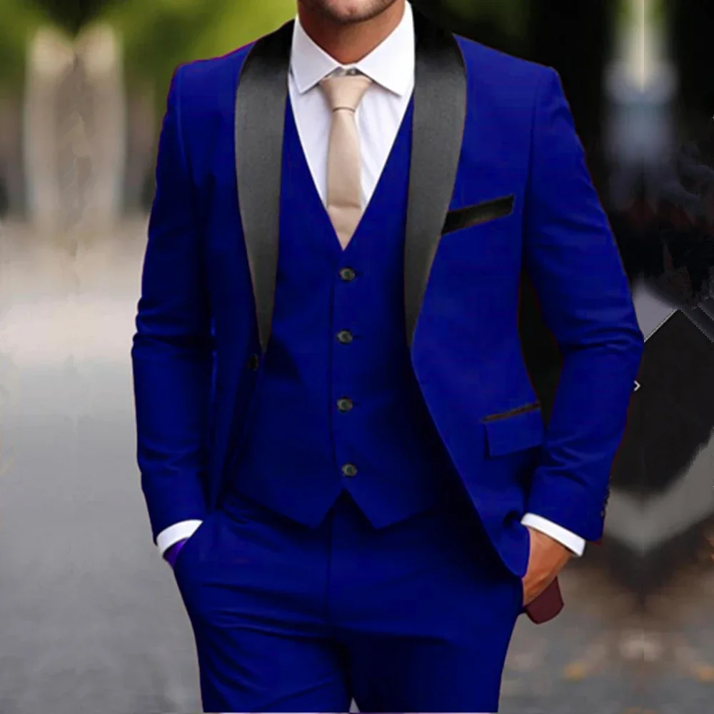 3 Pcs Suit Set Dress Coat Pants / 2024 Fashion New Men\'s Casual Boutique Business Color Matching Formal Blazers Jacket Trousers