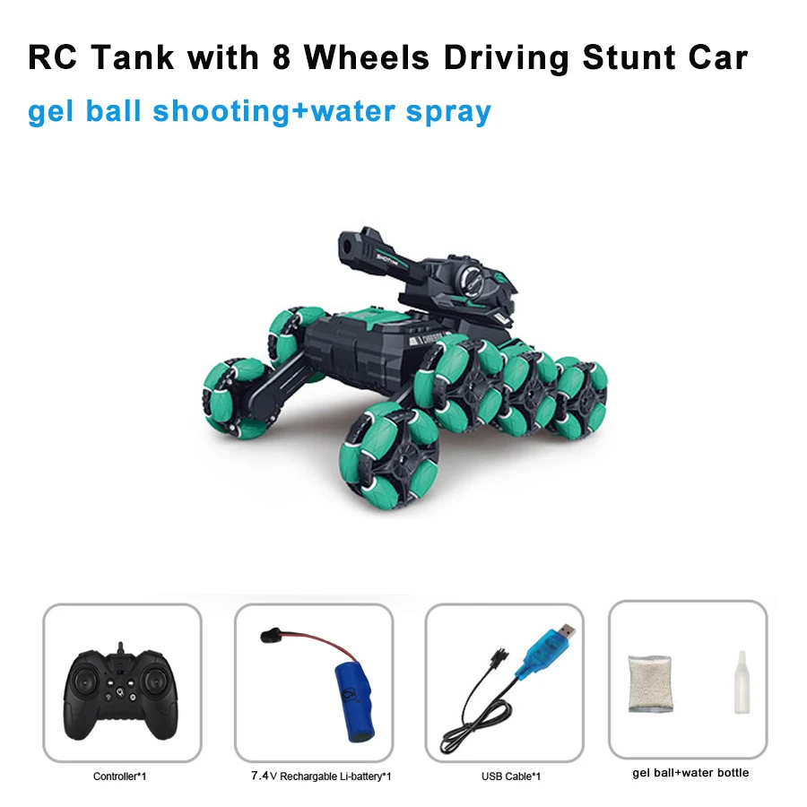 2.4G long range radio control 8WD off-road stunt tank with USB cable charger rechargeable Li-battery 6-14 kids teenage adult rc