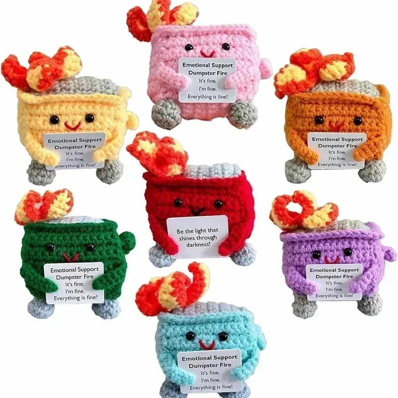 

1/7pcs Emotional Support Dumpster Fire with Encouraging Card Positive Crochet Dumpster Fire Funny Gifts for Coworkers Friends