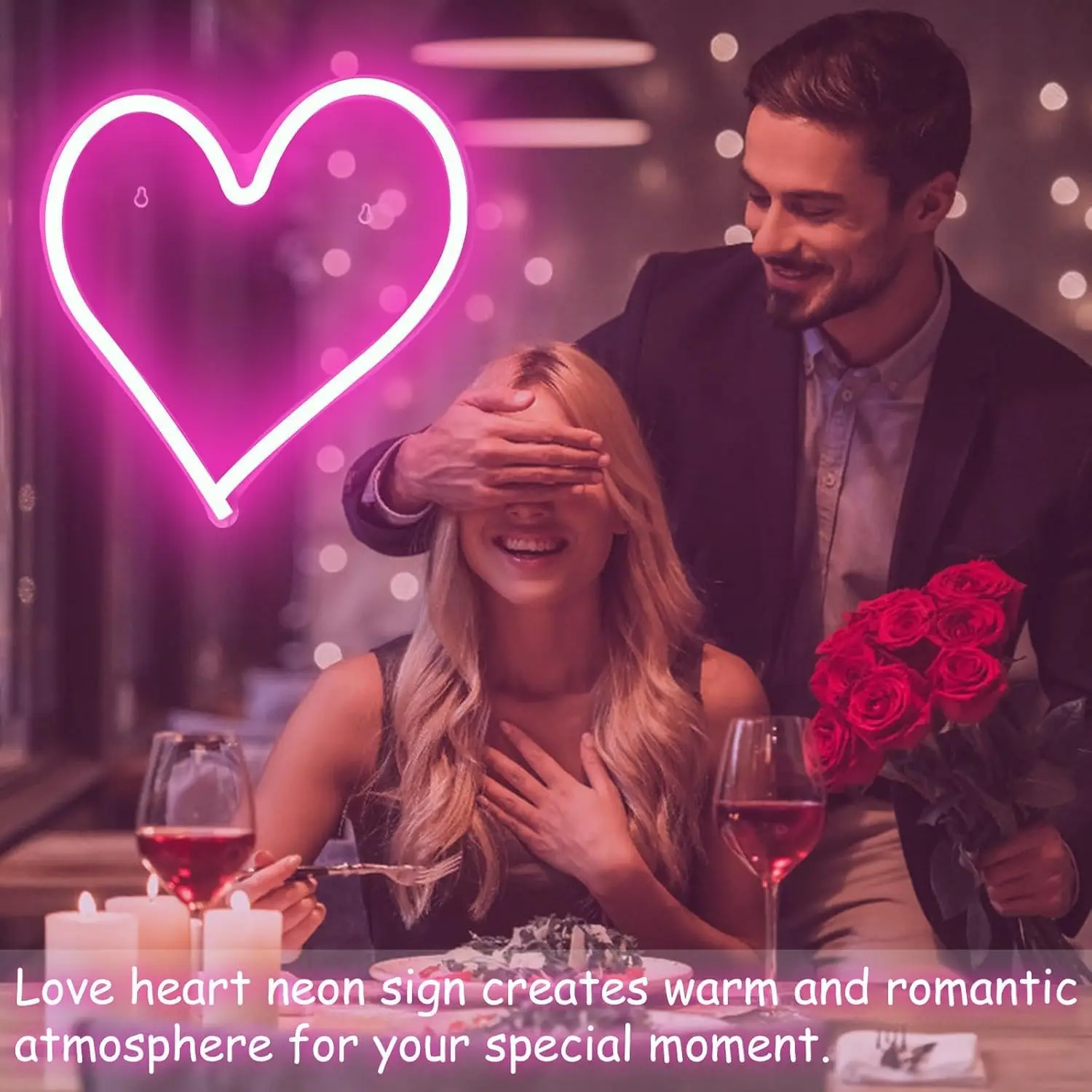 หัวใจสีชมพูป้ายนีออน,Neon Heart Light สําหรับตกแต่ง, love Heart LED Light up Sign 13.4 × 13 นิ้ว USB Powered โรแมนติก