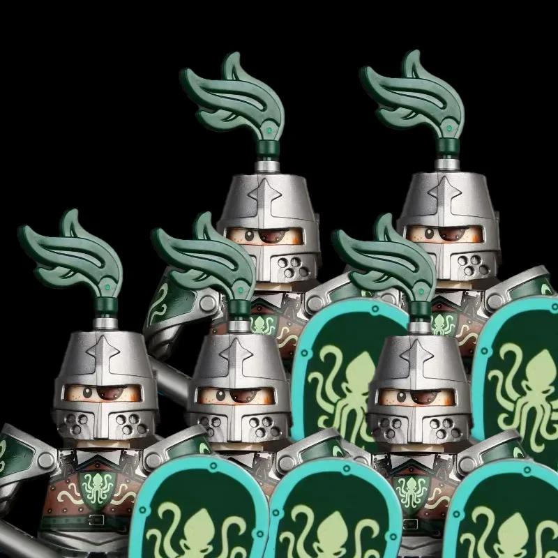 Moc medieval cavaleiro castelo figuras blocos de construção arma lobo espadachim guarda arco seta escudo bandeiras cavalo guerra brinquedos presentes s002