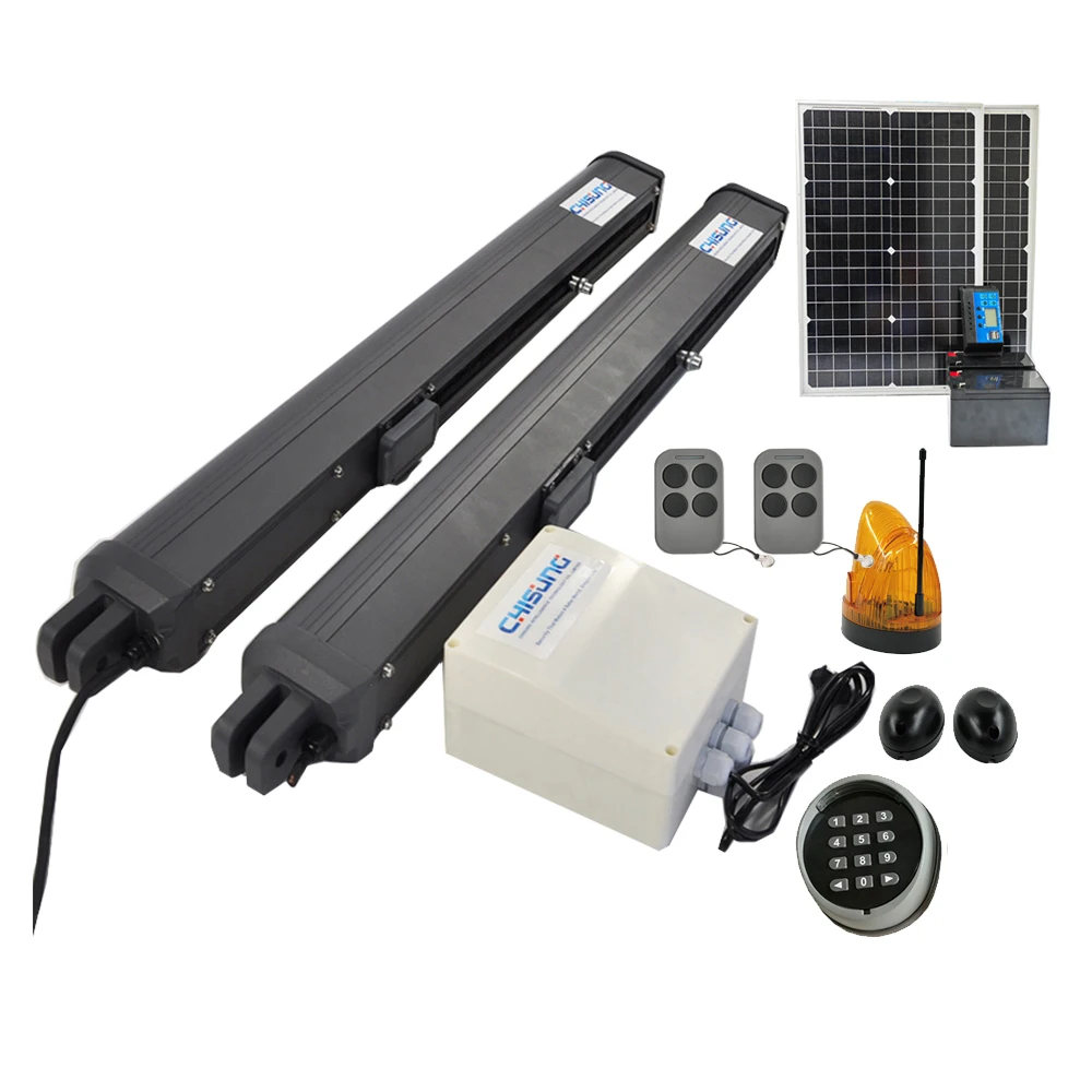 Kit Automático para Abrir Puertas Batientes con Panel Solar DC24v, Peso Máximo de Puerta: 250 kg, Motor para Puerta de Villa