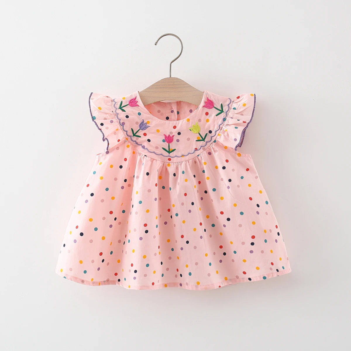 Baby Dresses Summer Cotton Tulip Colored Polka Dot Small Fly Sleeve Girls Dresses Cute Casual Beach Girl Clothing