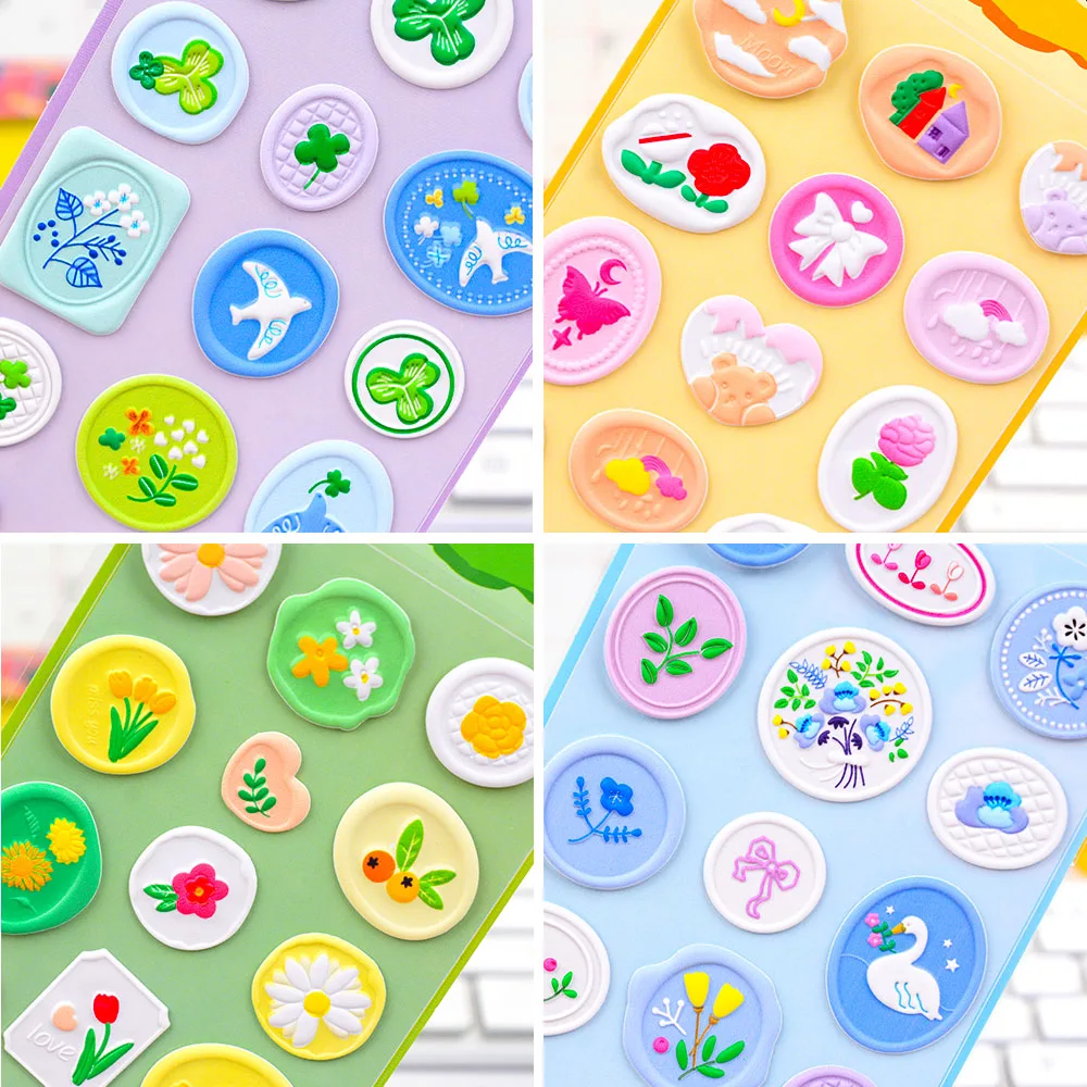 DIY Flower Imitation Fire Seal Sticker Crystal Candy Hand Account Envelope Seal Sticker Guka Decorative Sticker 18 Pcs/set