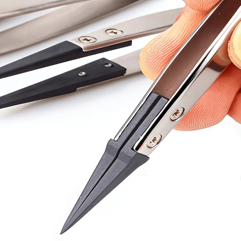 4pcs ESD Safe Precision Tweezers with Anti-Static Tips, Made of Heavy-Duty Metal, Suitable for Electronics And Jewelry Repair
