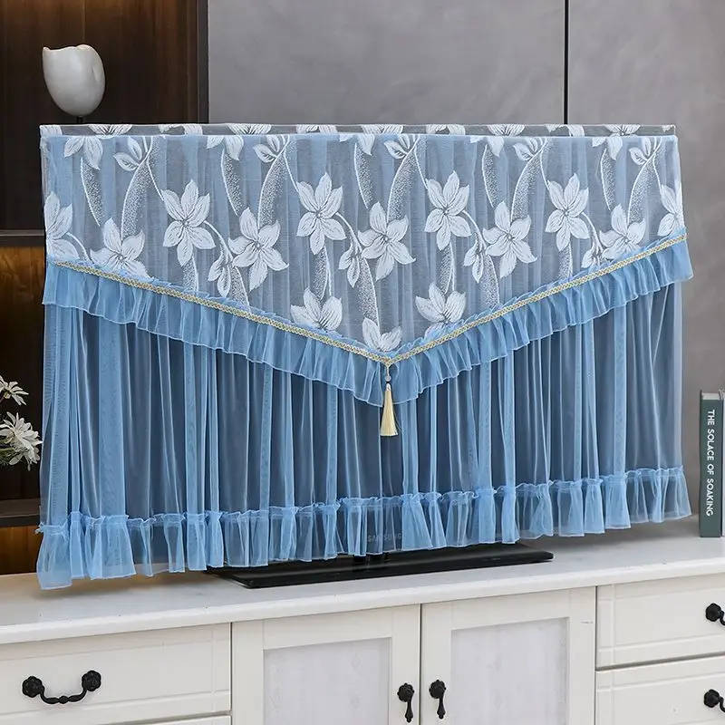 TV Cover Lace Fabric Door 32-65 Inch Curtain TV Dust Cover Monitor Screen Home Decorations Cover With Elastic