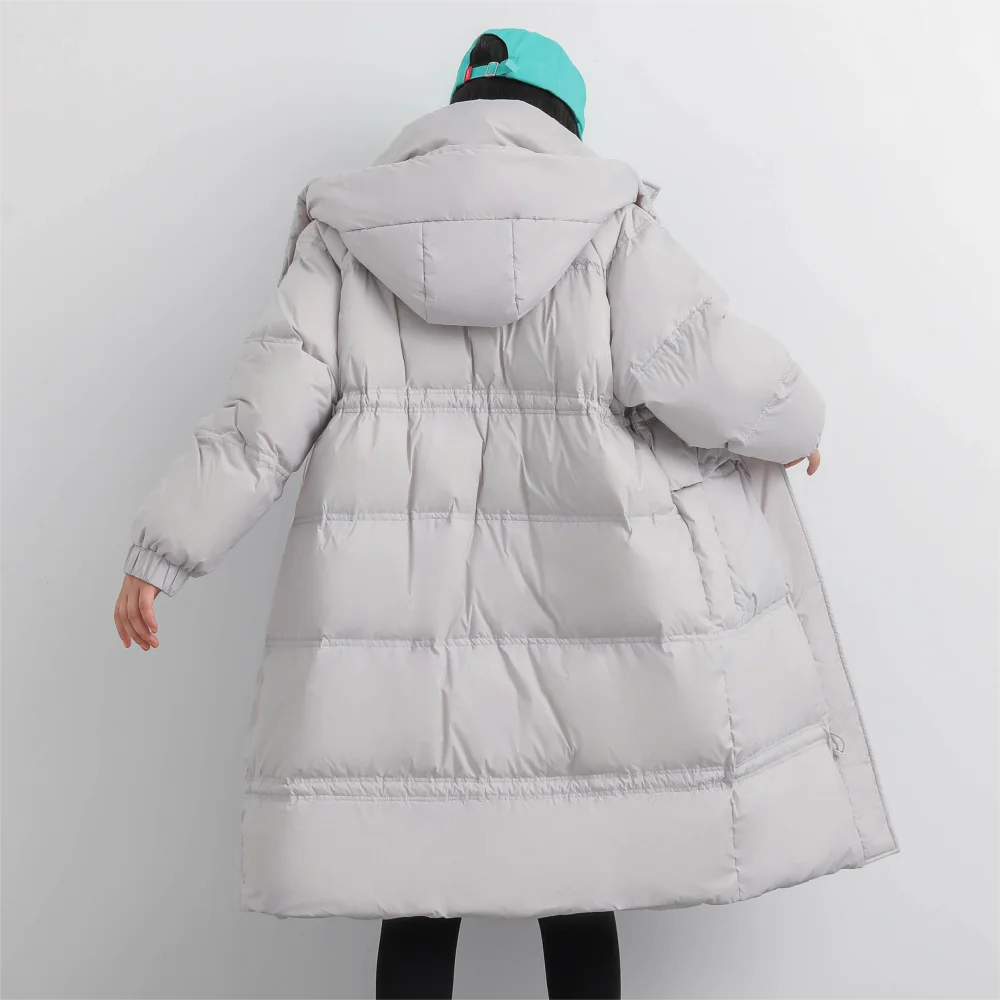 YAYA 2022 Women Down Jacket Detachable Hood Long Overcoat Light Soft Fabric Winter Puffy Padded Parkas