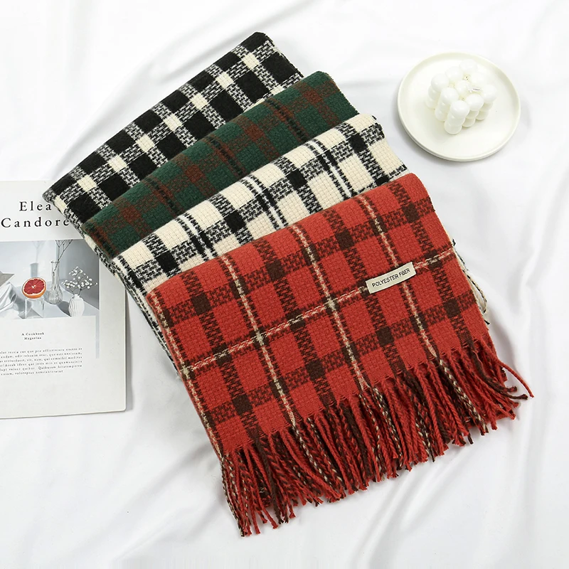 

Британский клетчатый шарф с принтом, шаль с кисточками, женские зимние теплые шарфы, модный шарф из пашмины, мягкий кашемир, как глушитель, шейный платок