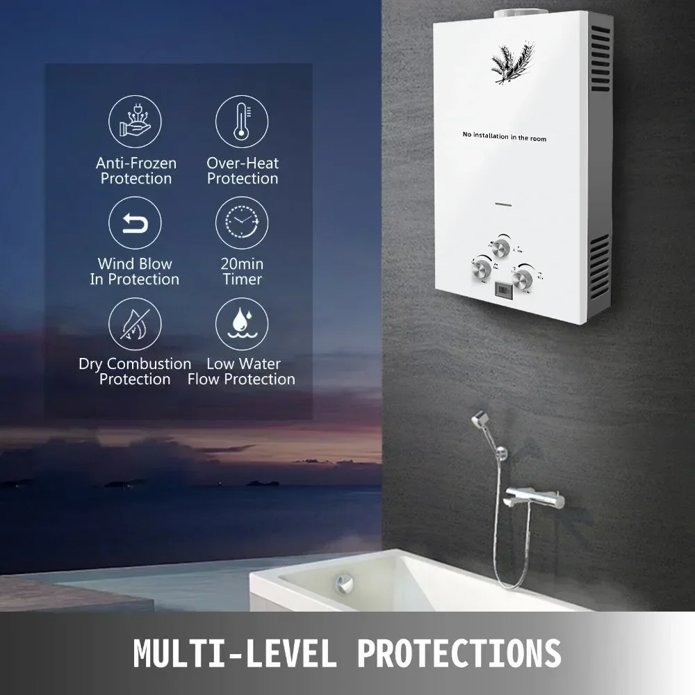 VEVOR scaldabagno a gas di petrolio liquefatto 6L 8L 10L 12L 16L 18L scaldabagno bianco propano butano a gas di petrolio liquefatto