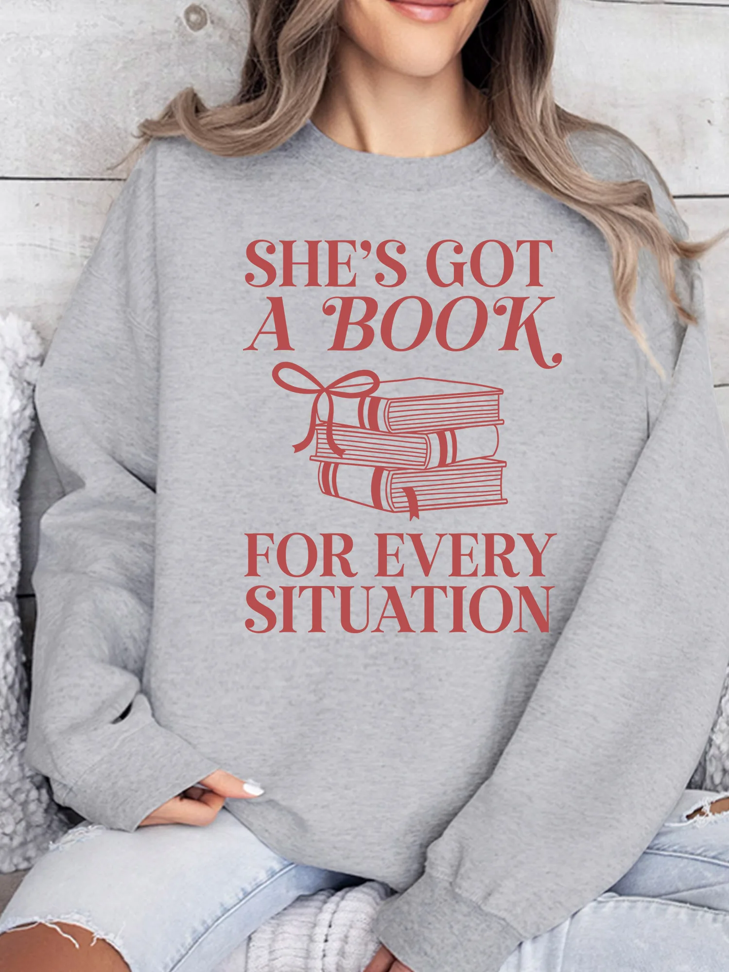 

Женская толстовка Got a Book с круглым вырезом, повседневный пуловер с длинными рукавами, свободный крой, модная уличная одежда
