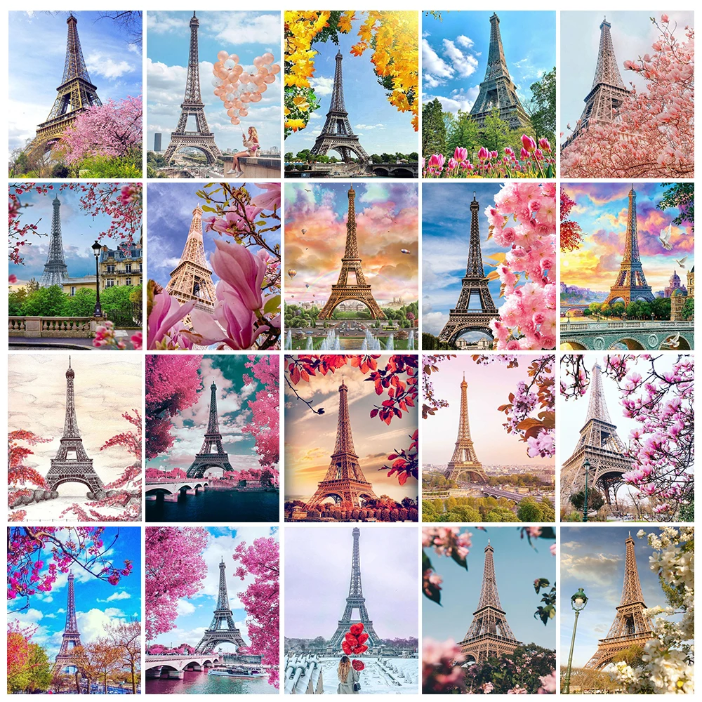 5D DIY Diamond Painting Eiffel Tower Full Round Diamond Embroidery Landscape Diamond Mosaic Rhinestone Art Picture Home Decor