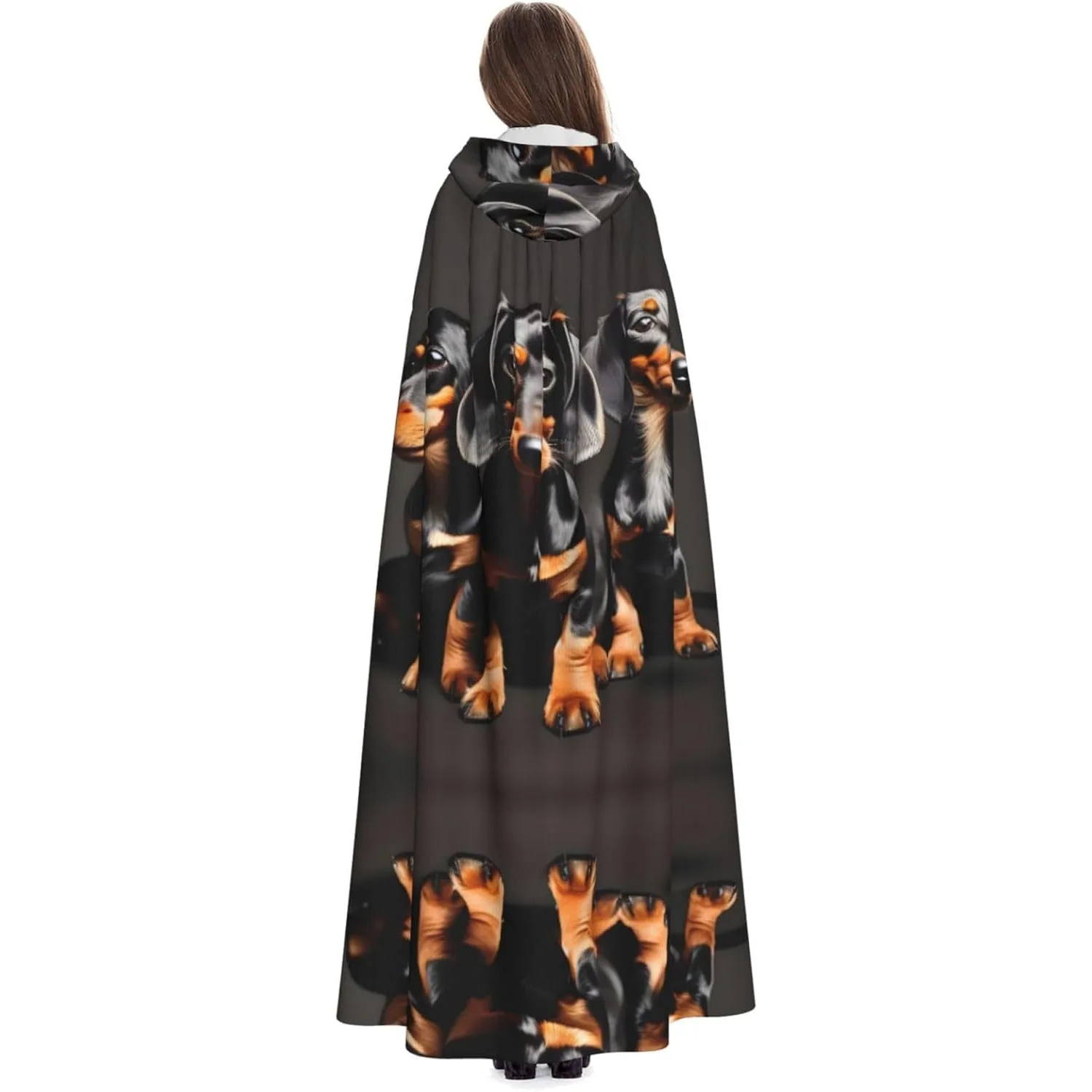 

Накидка с капюшоном для взрослых с принтом три таксы, карнавальная фестивальная накидка, халат, костюм для вечеринки, готический карнавал