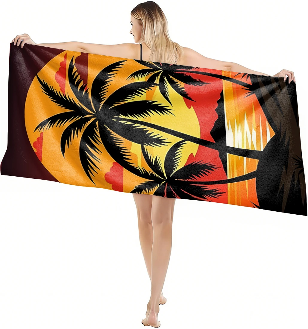 1PC Towel Coconut tree and sunset art pattern Perfect gifts Quick-Dry Beach Towel For Yoga Tourism Beach GYM Camping Swimming