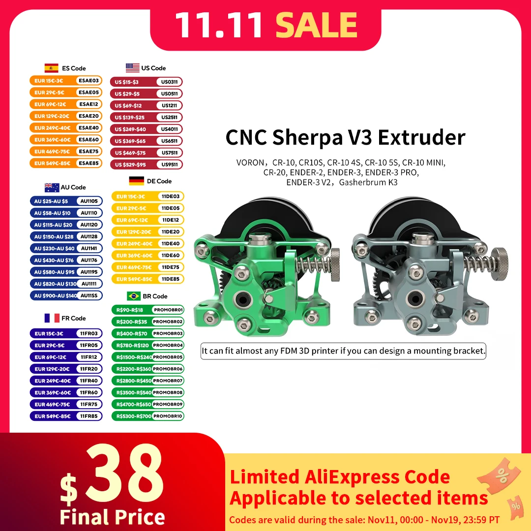 

FYSETC CNC All Metal Sherpa V3 Extruder High Temperature Resistance Light Weight Kit with 36 Moons Motor for Voron CR-10 Ender