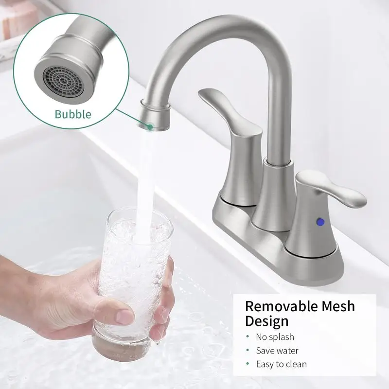 صنبور حمام بمقبضين من النيكل المصقول مقاس 4 بوصات مع خطوط تصريف وإمداد منبثقة، سهل التركيب، تصميم عصري للاستخدام المنزلي #4