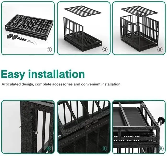 Imagem -04 - Heavy Duty Indestrutível Dog Crate Cage Canil com Rodas Caixa de Cão de Alta Ansiedade Fechaduras Resistente Porta Dupla 48 38