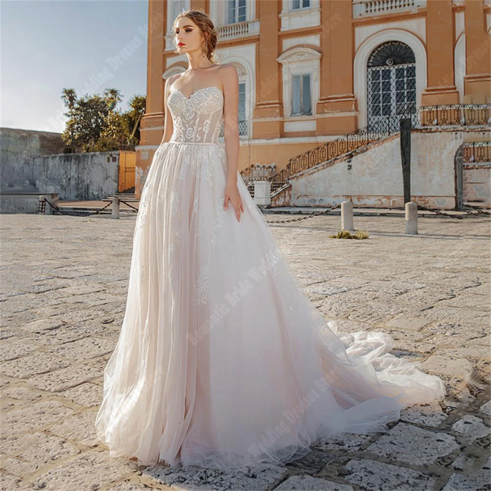 New Listing Sleeveles Wedding Dresses Sexy Strapless Backless Prom Gowns Tulle Mopping Length Princess Party Vestidos De Novias