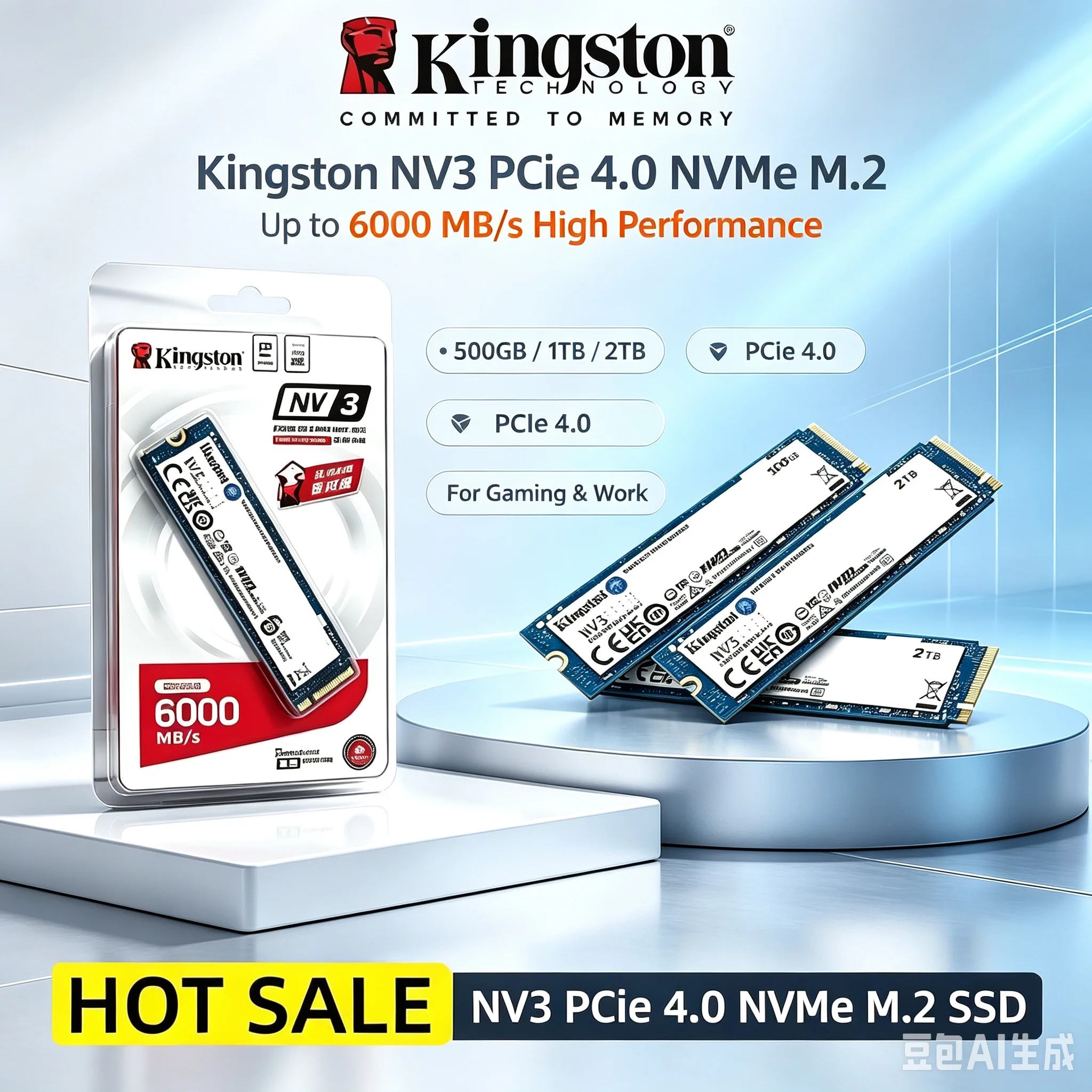 Kingston NV3 SSD 500 Go 1 To 2 To NVMe PCIe Gen 4.0x4 Disque SSD Interne M.2 2280 nvme m2 pour Ordinateur de Bureau et Portable