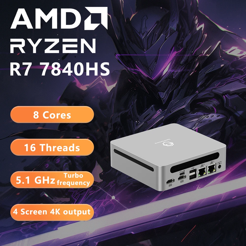 WIFI6 BT5.2 PC 게임 DIY 게이밍 컴퓨터 Genmachin AMD 7840HS 7940HS 미니 PC 윈도우 11 라이젠 DDR5 32GB 6400Mhz RAM M.2 2280 SSD
