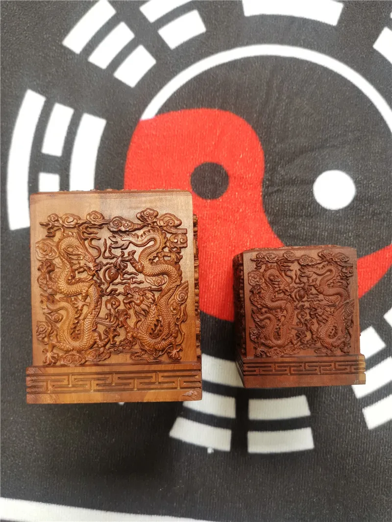 Lightning Jujube Wood Seal,Kowloon Carved,Customized Taoist Seal,Embossed Old