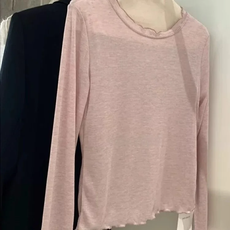 

Korean Style Minimalist Long Sleeve T-Shirt Women's Base Layer Loose Top Internal Design Sensation Small Audience