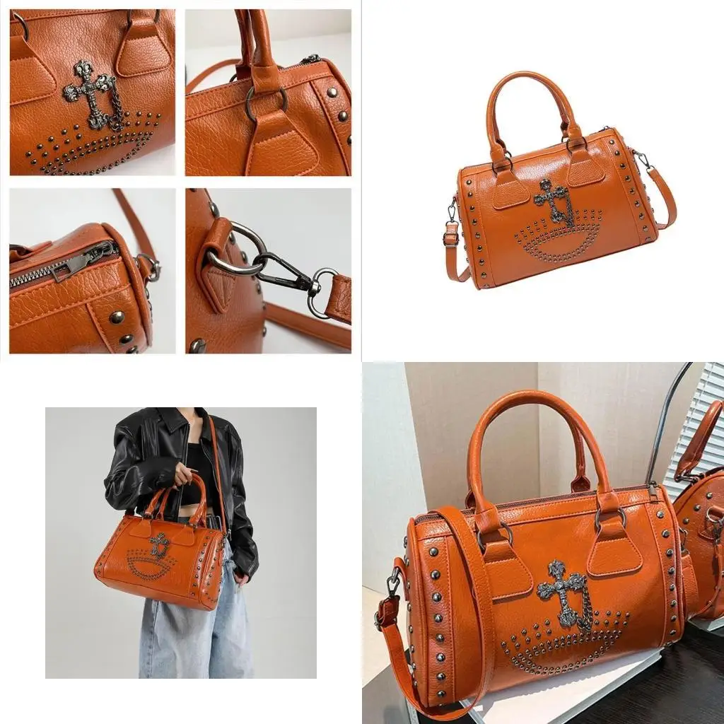 

D46D Women Large Capacity Shoulder Bag Skull Designs Handbag with Detachable Strap Punk Skull Handbag for Women