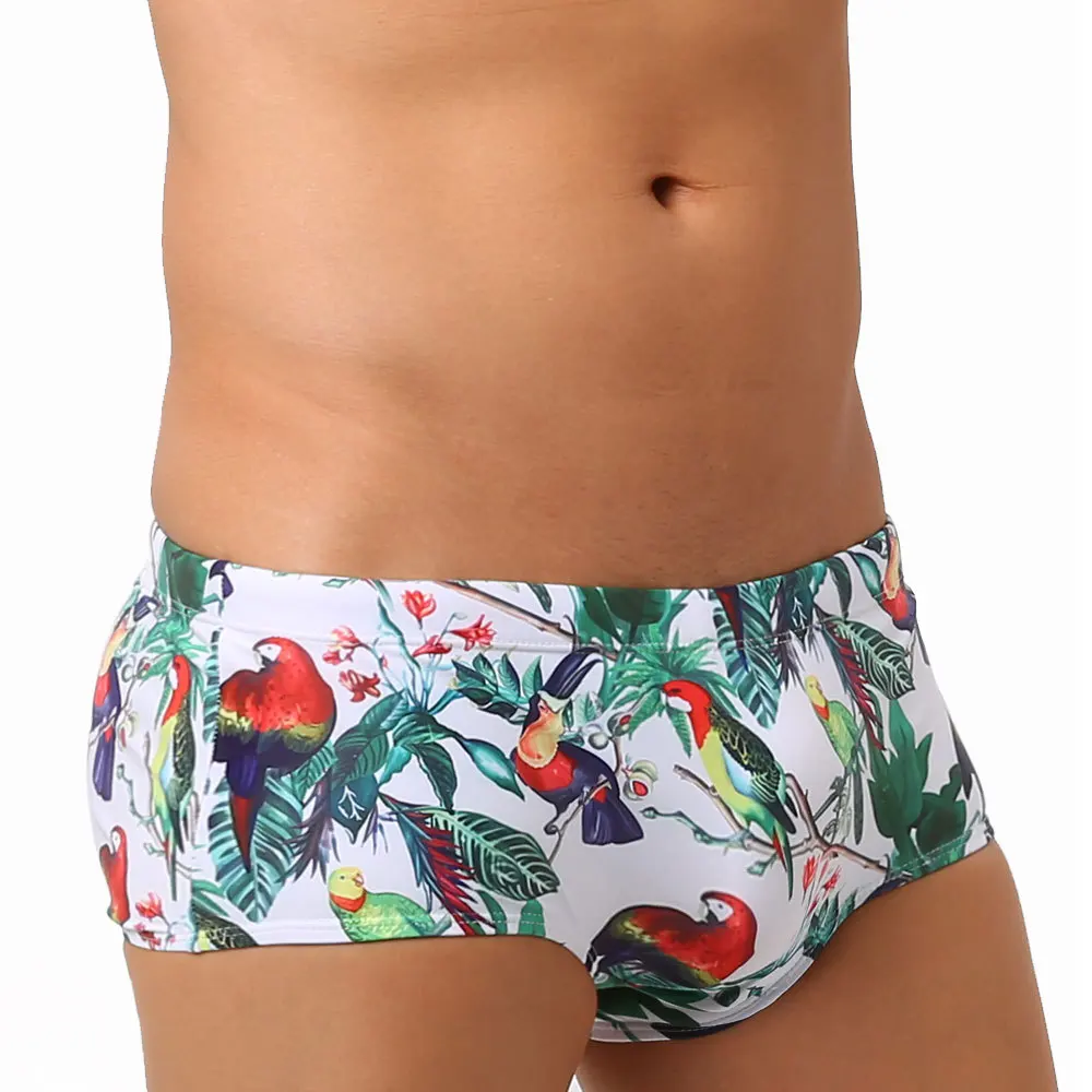 Fashion Parrot Pattern Men Swimwear Brazilian Traditional Cut Swimsuits Swimming Trunks Surf Boxer Briefs Board Shorts Sunga