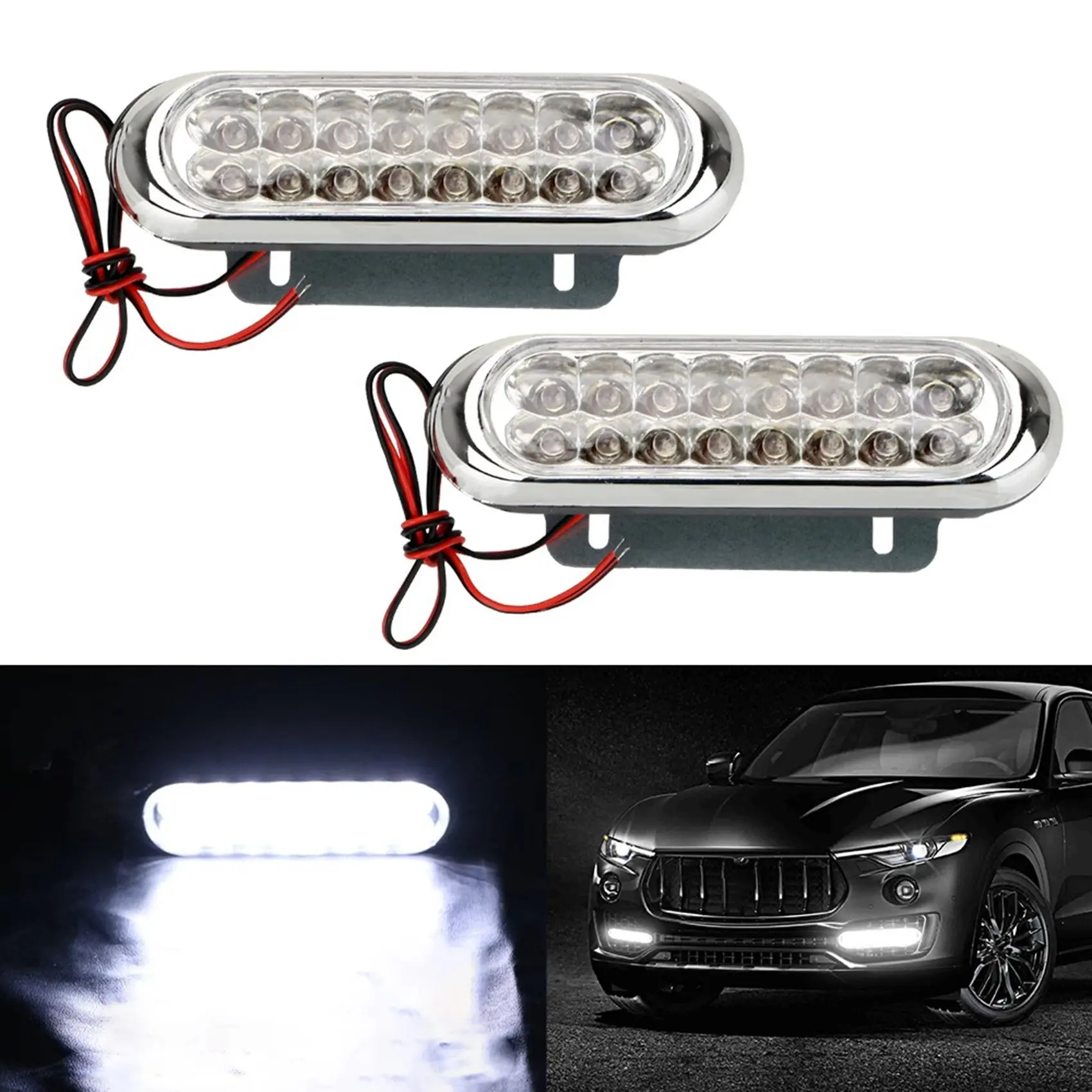 2PCS Car Light 16LED Daytime Running Light Fog White Light DRL Daytime Running Lamp Universal