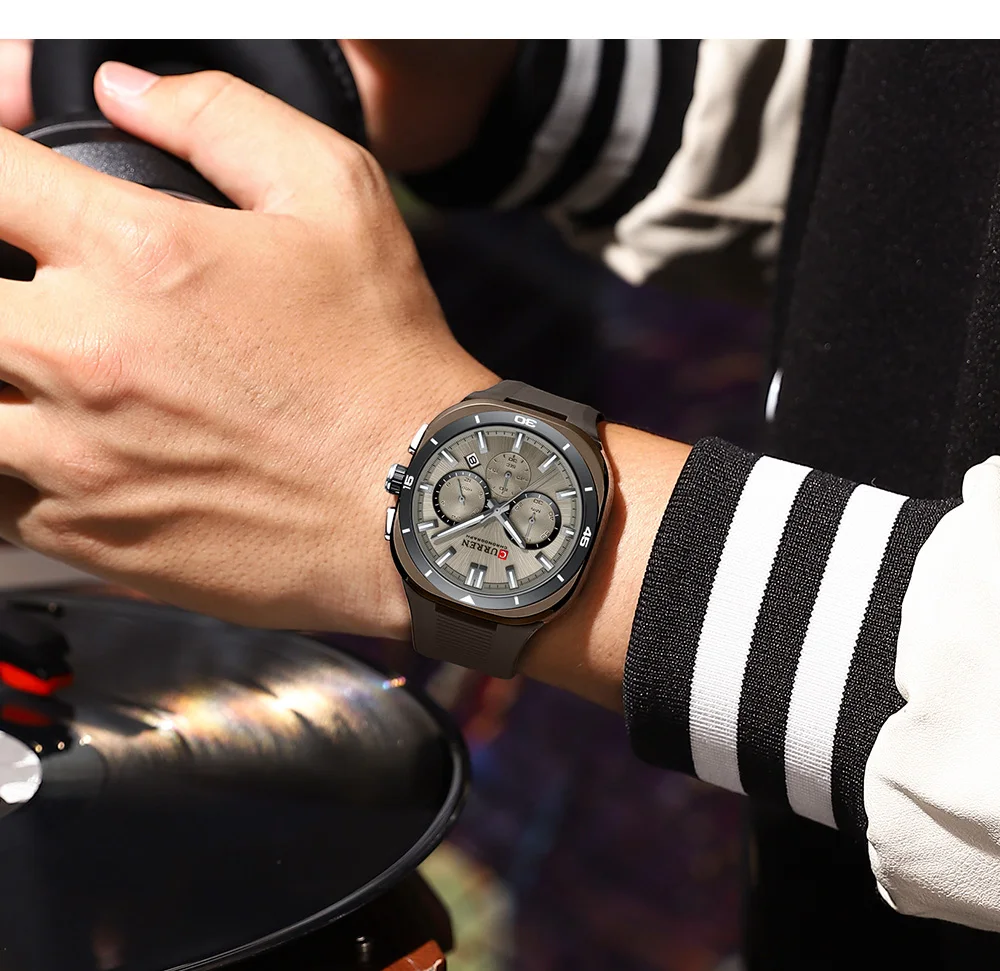CURREN Herren Luxus-Sportuhr Chronograph Quarz-Armbanduhr mit Silikonarmband Leuchtende Zeiger Relógio Masculino – Detail 17