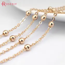 2 Meters Beads 4MM High Quality Champagne Gold Color Brass Station Ball beads Flat Oval Chains Necklace Chains DIY Accessories