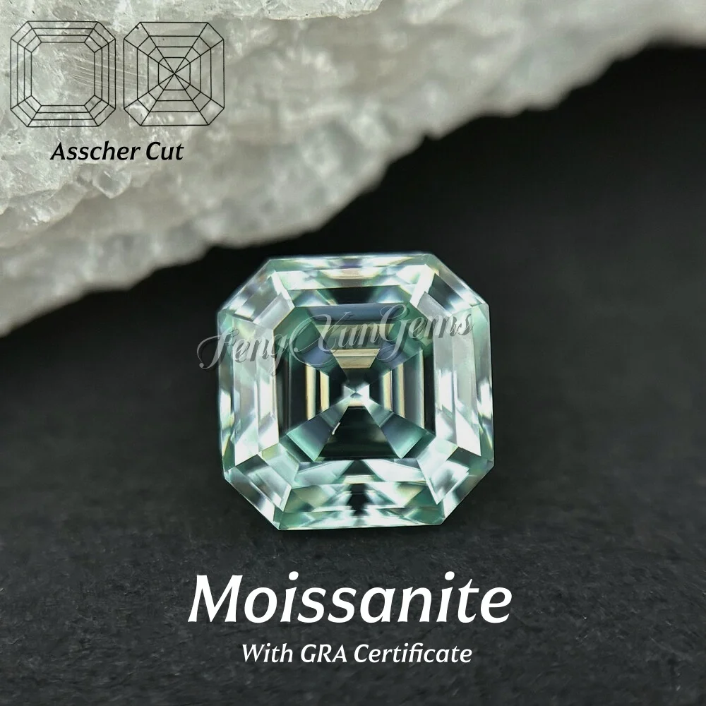 Piedra preciosa moissanita suelta de corte excelente VVS1 Asscher corte 0,5 ~ 7,0 quilates piedra preciosa verde claro con certificado GRA para la fabricación de joyas