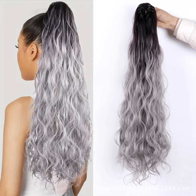 

Long Curly Ponytail Wig for Women, Fluffy Natural Invisible Claw Clip Ponytail Wig