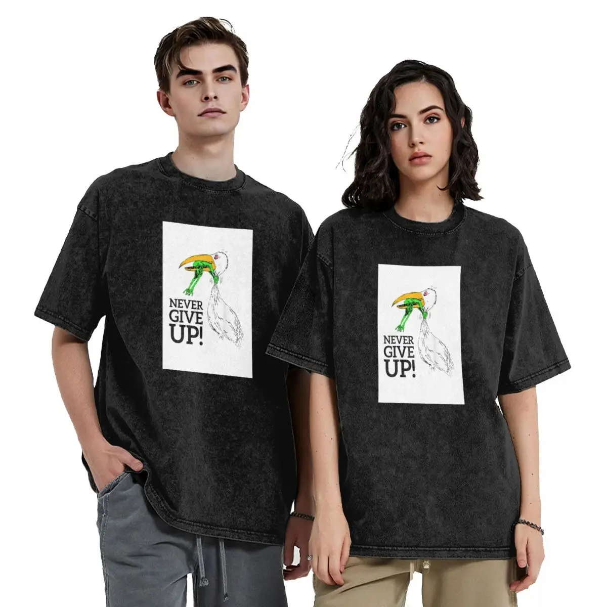 

Never give up stork and frog T-Shirt tees sports fans Personalized t-shirt mens t shirt graphic