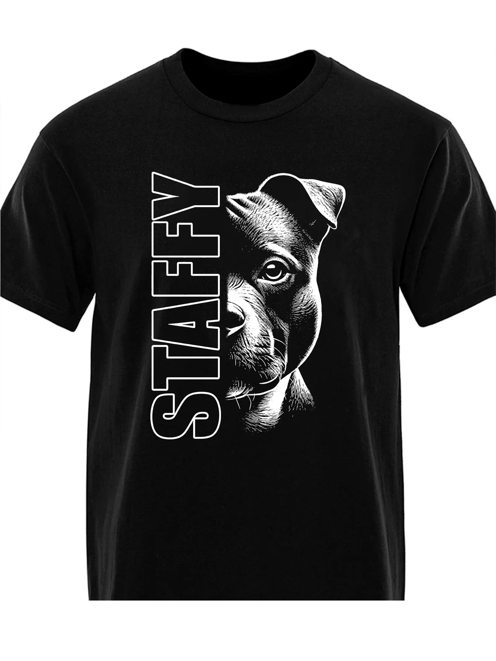 Staffordshire Bull Terrier Dog Print Men Crew Neck T‑Shirt, Regular Fit All Season Casual Tee, Dog Lover Gift for Pet Owners