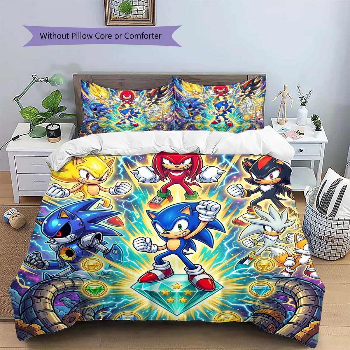 Hedgehog Sonic Patterned Pillowcase & Duvet Cover Set Anime Fantasy Bedding Bedroom Decoration Perfect Lover Gift.-TING - view 2