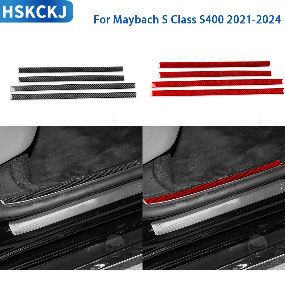 

For Maybach S Class S400 2021-2024 Accessories Real Soft Carbon Fiber Interior Door Sill Scuff Protector Cover Trim Sticker