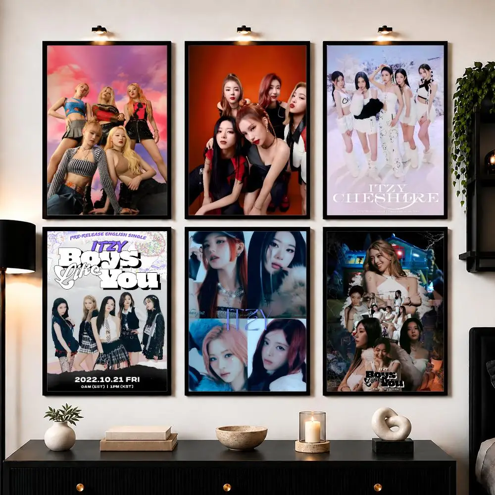Popular Kpop Girl Group I-ITZY Poster Wall Art Print Sticker for Bedroom Living Room Dorm Office Modern Home Decor