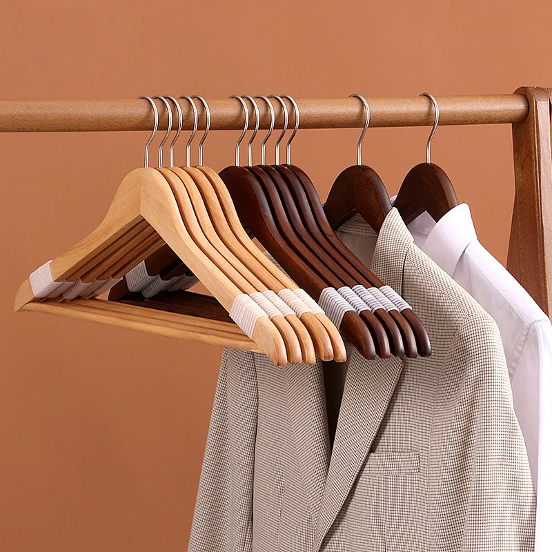 

10 PCS Household Solid Wood Clothes Hanger Wooden Clothes Support Non-slip Seamless Pants Hanging Wooden Wardrobe Clothes Rack