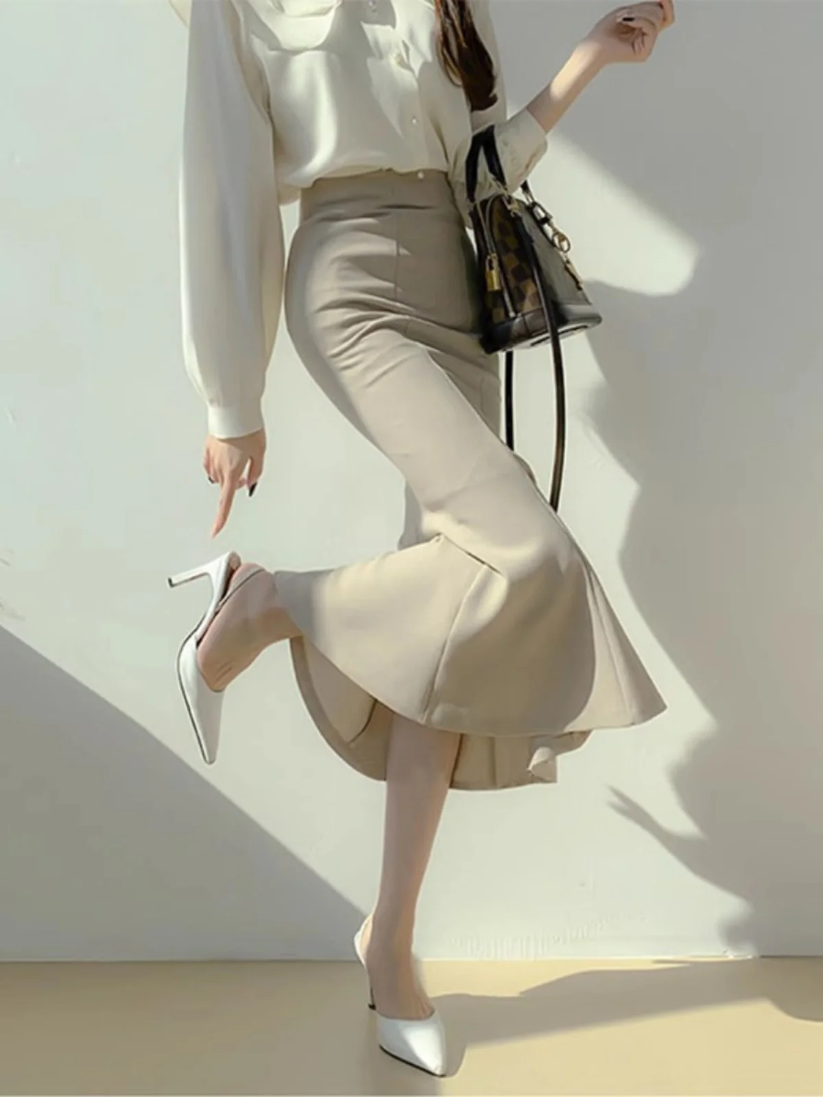 

Pink Fi Tail Skirt High Waist Slimming Wrap around f Skirt Women's Busin Suit Commute Spring Autumn New Sle Long Skirt