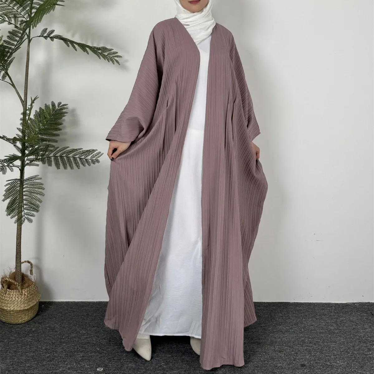 Muslim Open Front Abaya Long Sleeve Modest Outwear Kaftan Women Jilbabs Loose Maxi Length Dress Cardigan Coat Women\'s Clothing