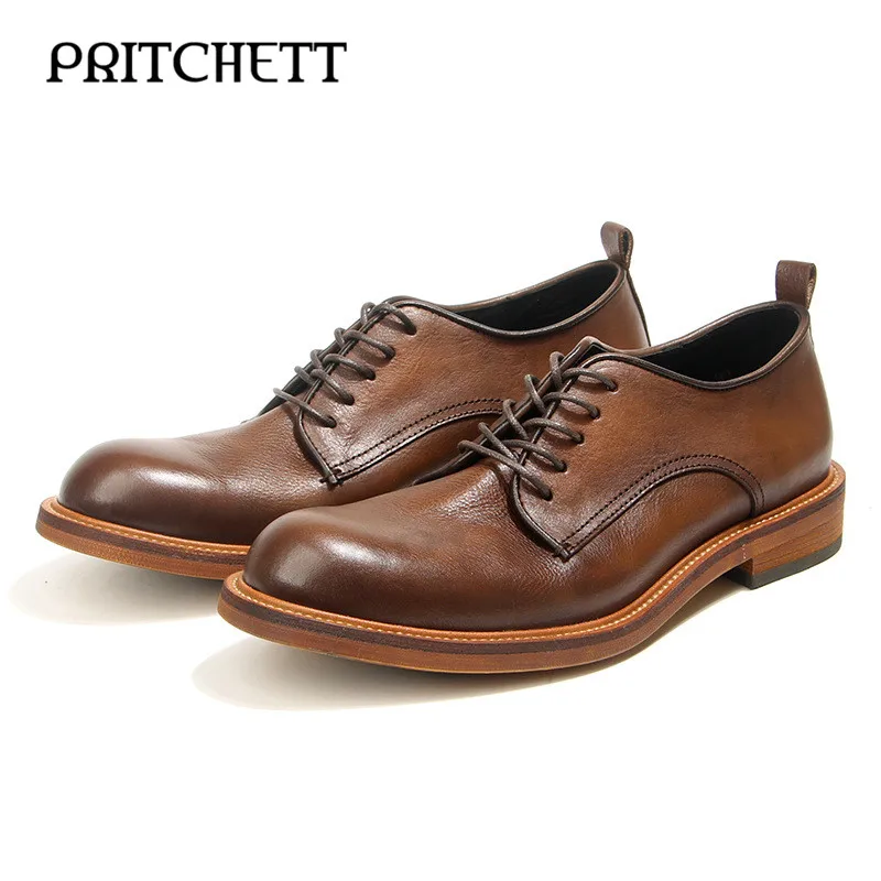 

Brown Hand-Polished Men's Shoes Simple Fashion Casual Leather Shoes Genuine Leather Retro Lace-Up Business Personality Shoes