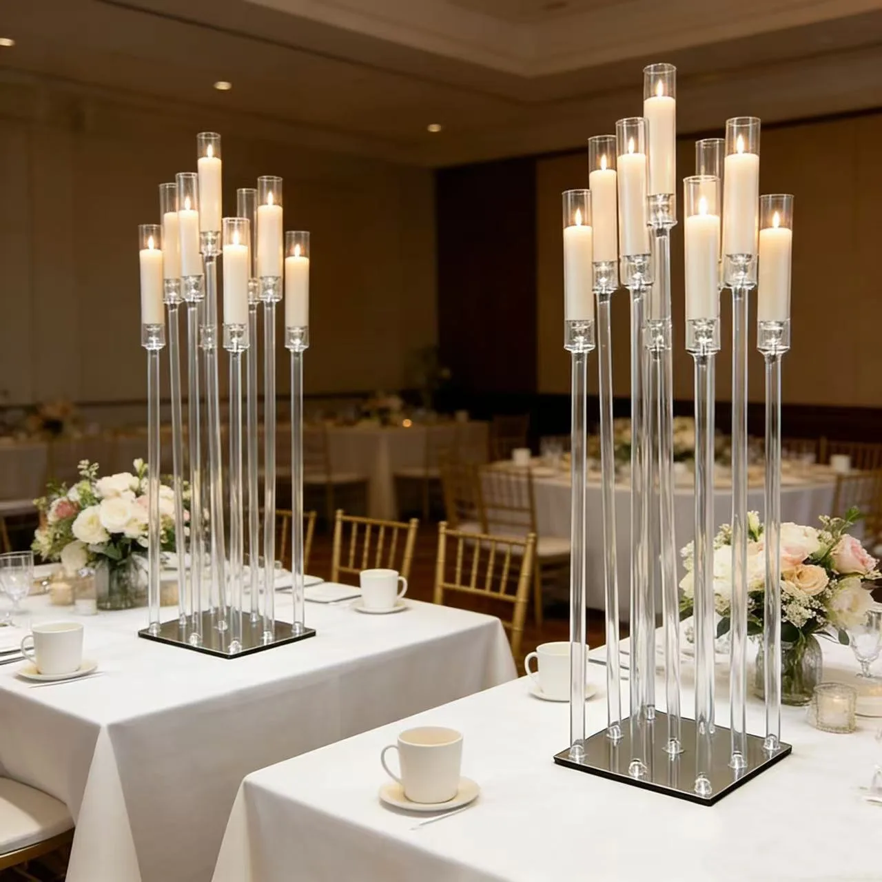 Acrylic Candelabra 9 Heads Candle Holders 42 Inches Wedding Candlesticks Flower Stand Candelabrum For Table Center Decor