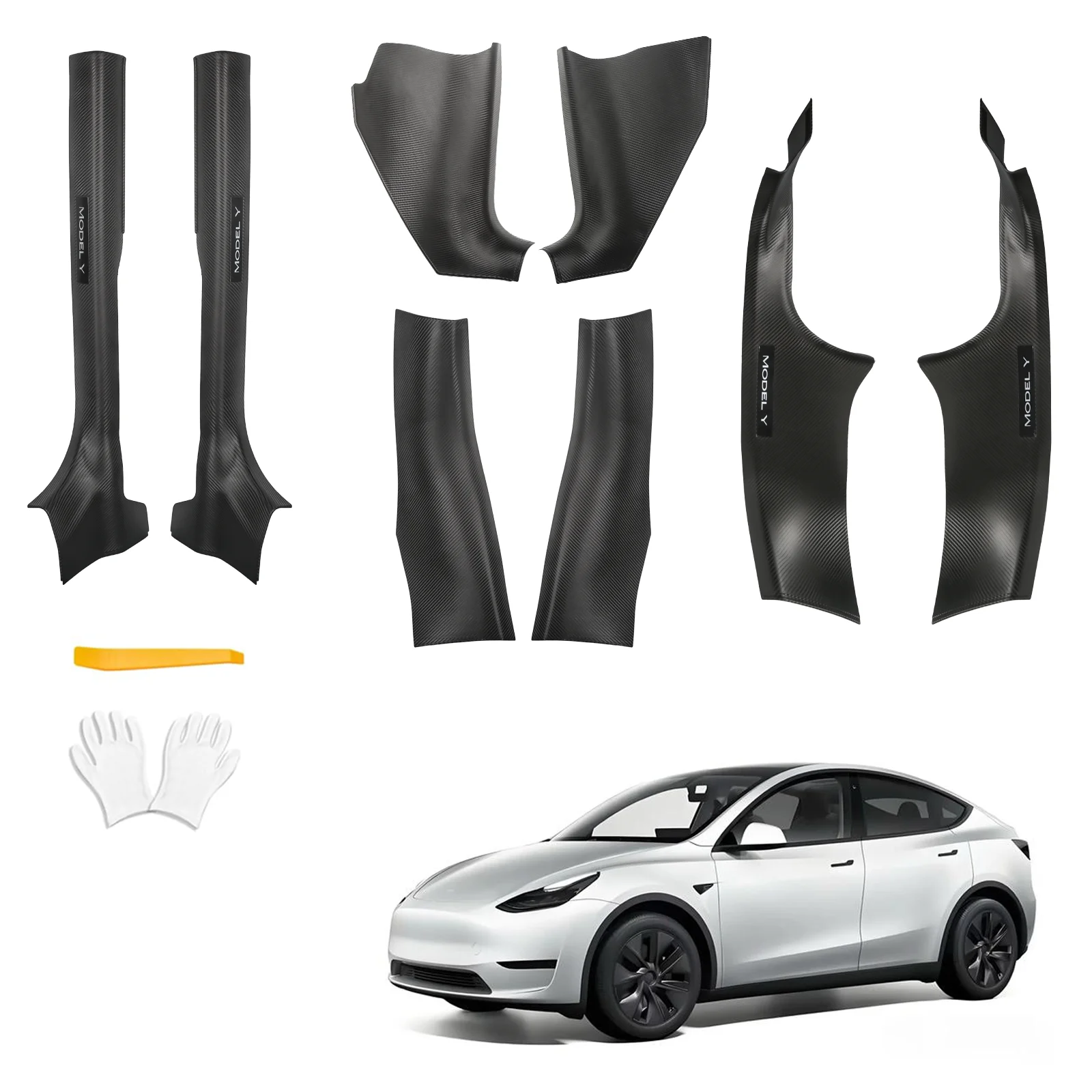 

Комплект из 8 защитных накладок на пороги для Tesla Model Y Juniper 2025-2026: защита от царапин и истирания, карбоновое волокно, для интерьера