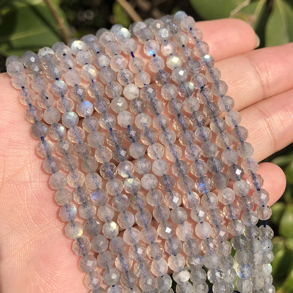Natürlicher blauer Saphir, rund, facettiert, lose Spacer, winzige Perlen, DIY-Armband, Ohrring, Charms für die Schmuckherstellung, 38,1 cm, 2/3/4 mm