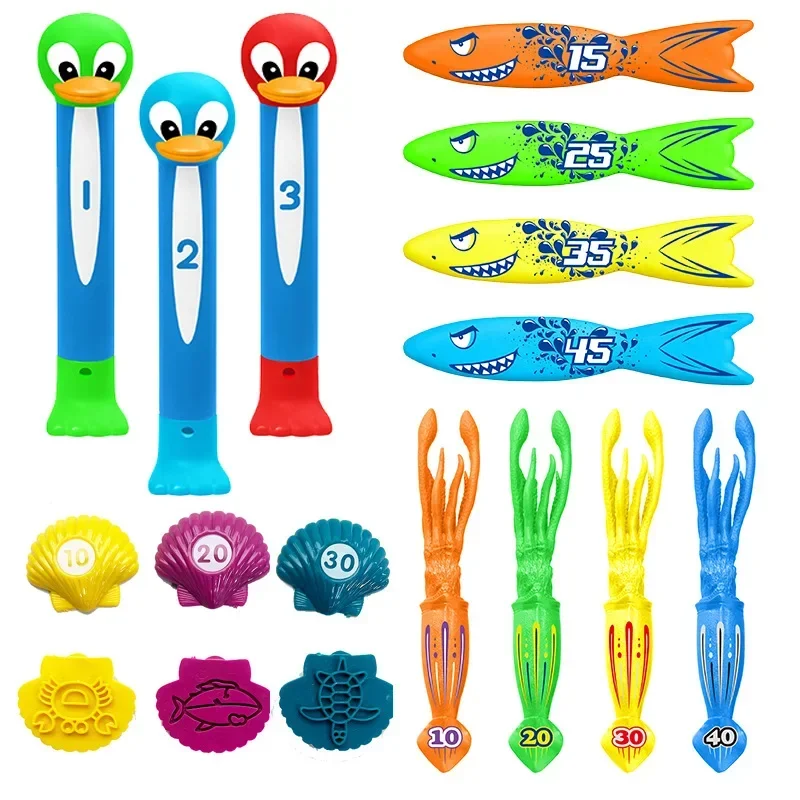 Children's Diving Toys Set Swimming Pool Treasure Hunt Diving Toys Diving Stick Torpedo Fish Underwater Grabbing Water Toy Gifts