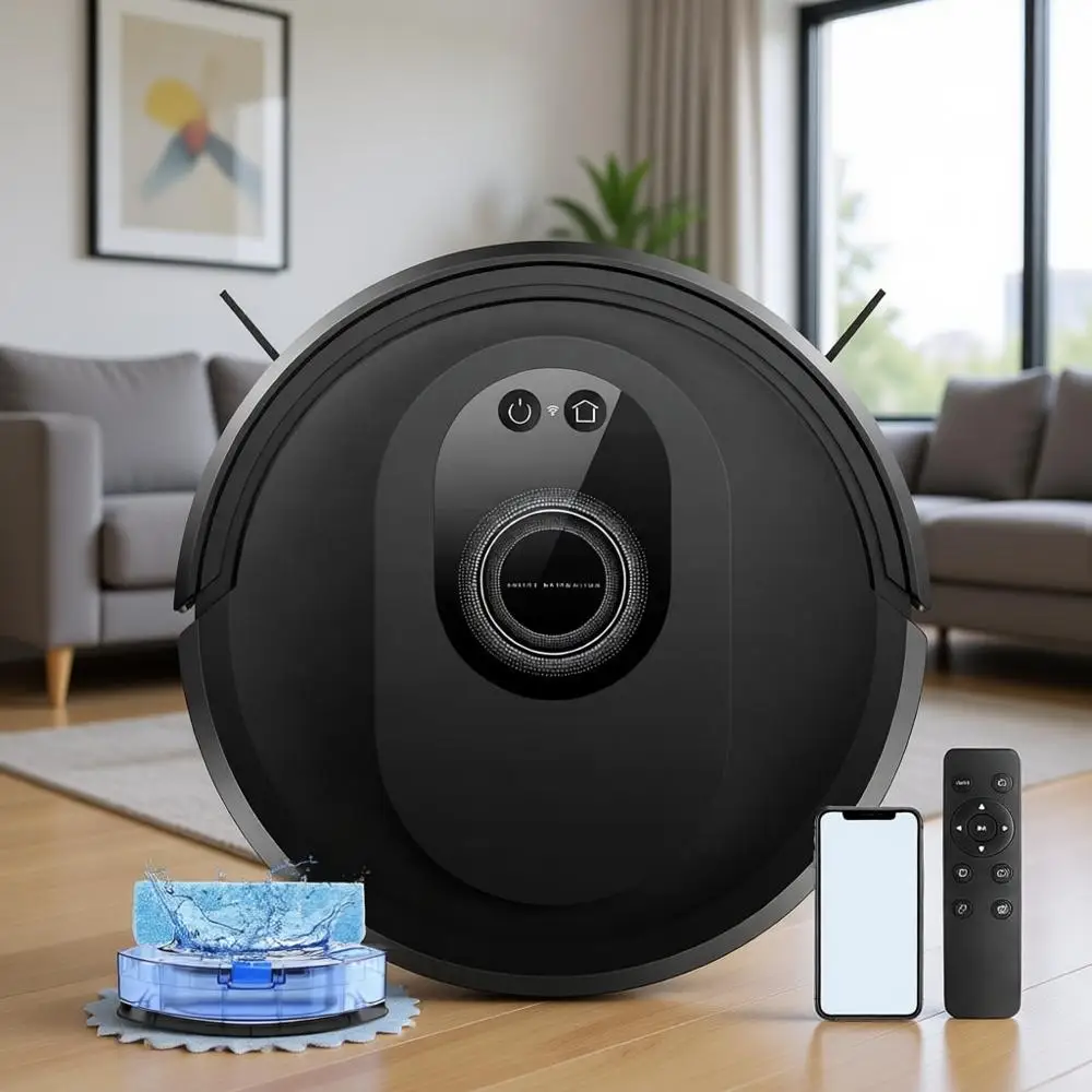 

5000Pa Robotic Vacuum Cleaner, 150 Min Max, App & Remote Control, Ideal for Hard Floors, Carpets, Pet Hair, Self-Charge