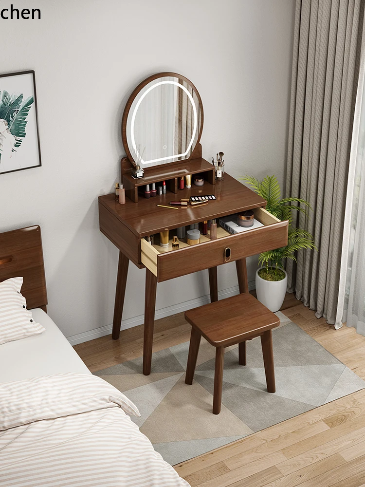 

QZT Solid Wood Dressing Table Bedroom 50cm Small Mini Makeup Table Small Apartment 60cm Makeup Table