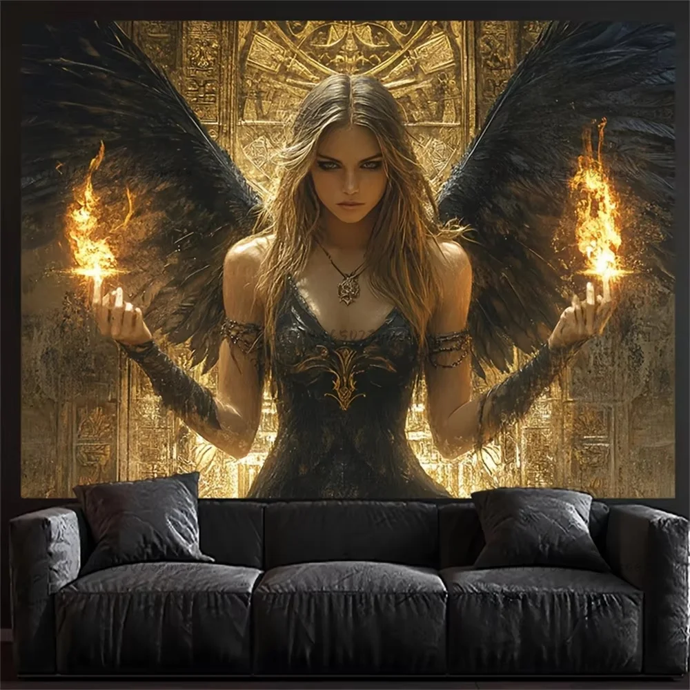 Headboard Flags Tapestry Aesthetic Room Decoration Angel Flame Pattern Tapestry Background Cloth Art Decorative Atmospheric Wall